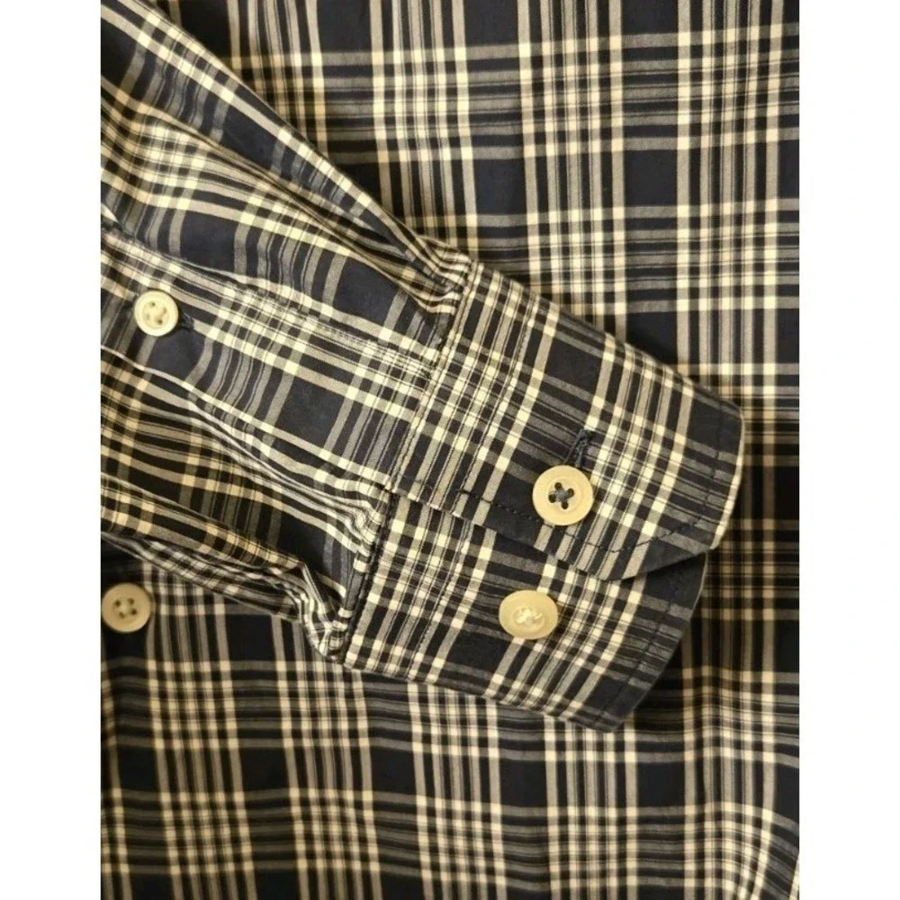 Banana Republic Navy‎ Plaid Men's Size Medium Camden Fit 120s Supima Cotton